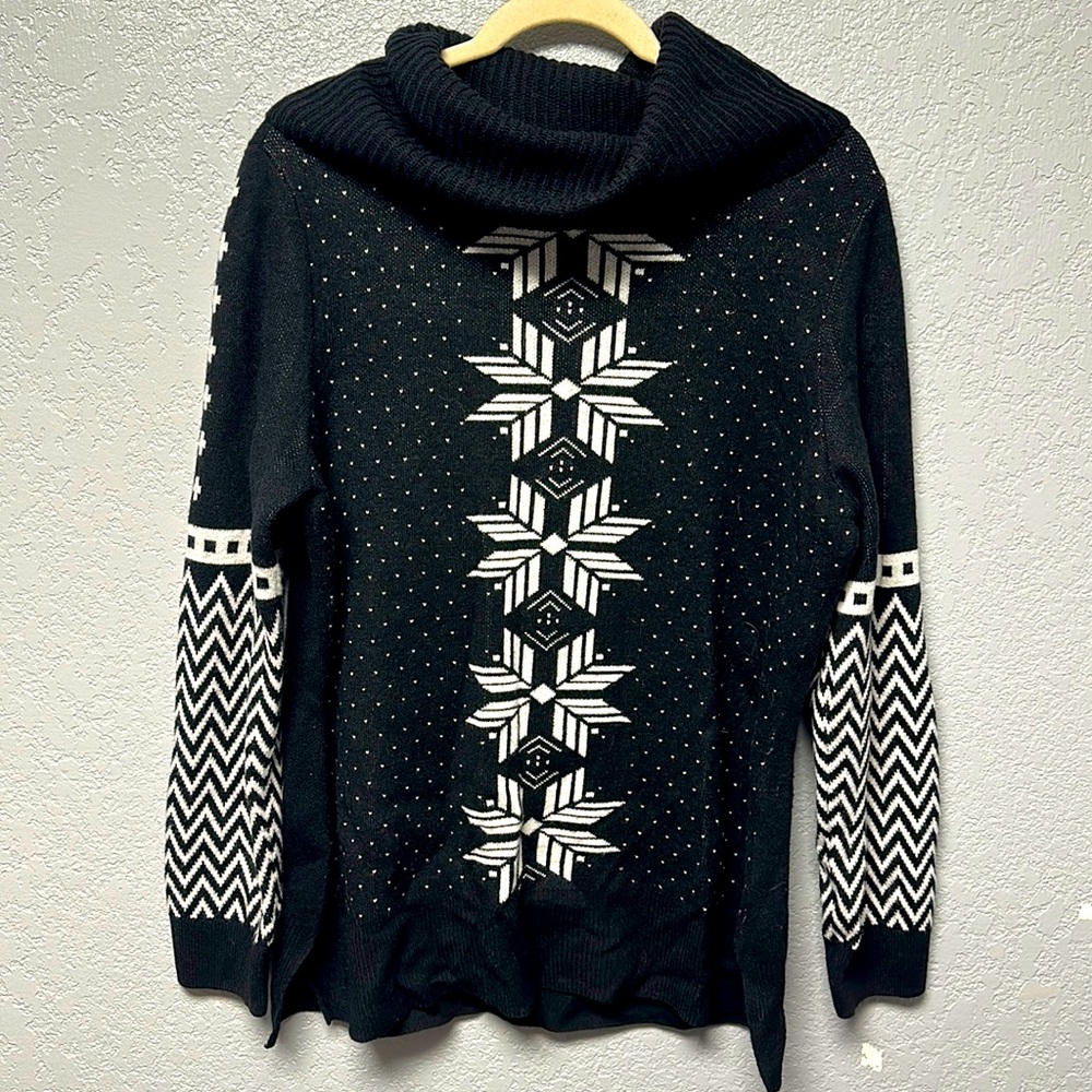 Talbots Cowl Neck Nordic Fair Isle Sweater Lambswool Blend Black Women's Large